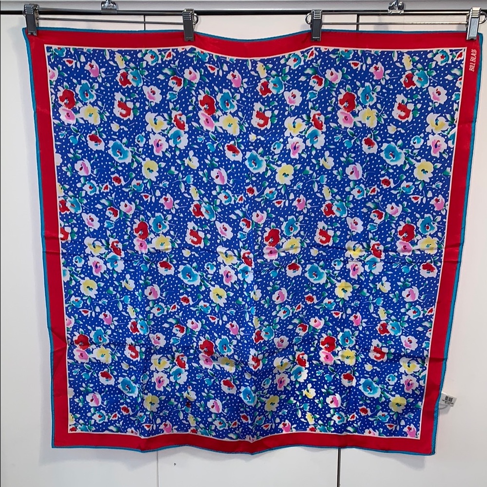 Bill Blass Floral Blue and Red silk Scarf